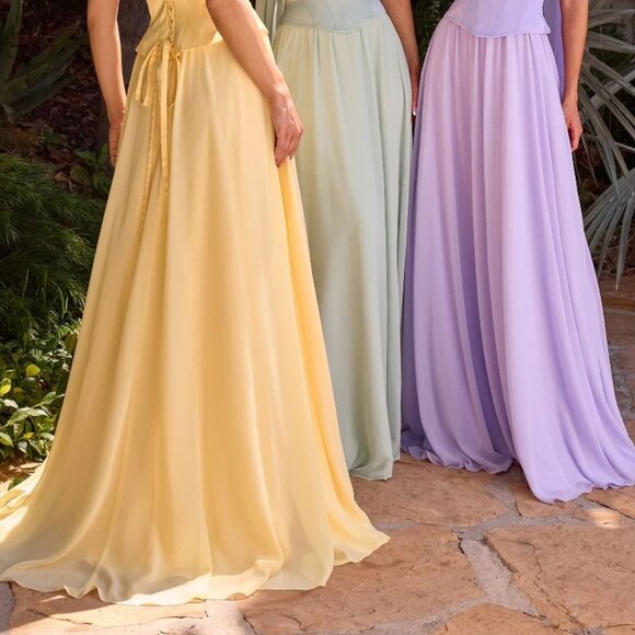 New LT Yellow Strapless A-Line Bridesmaid Chiffon Dress w/ Matching Scarf CD386 - Picture 9 of 9
